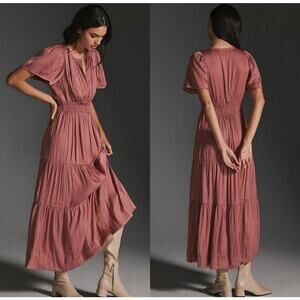 Anthropologie The Somerset Maxi Dress Satin Pink Rose XS Small Wedding